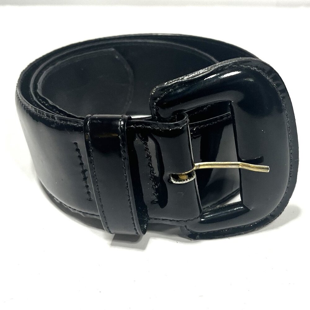 Black Patent Leather Women's Belt Patent over Glove Leather Size S 2" wide 31.5L